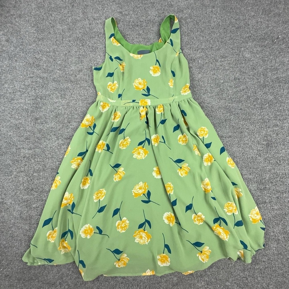ModCloth Dress Womens Large Green Floral Fit Flare Sundress Knee Length
